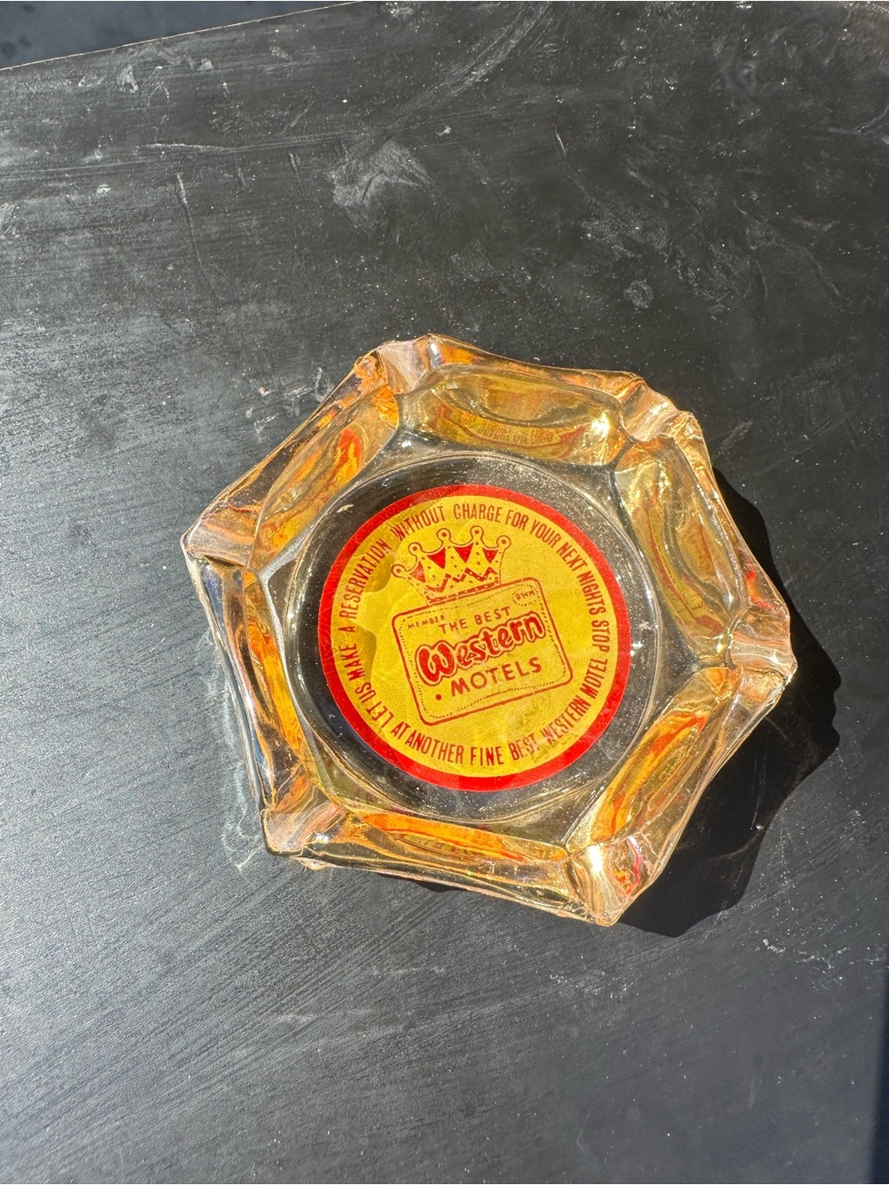 Source Unknown Western Motels Amber Glass Ashtray